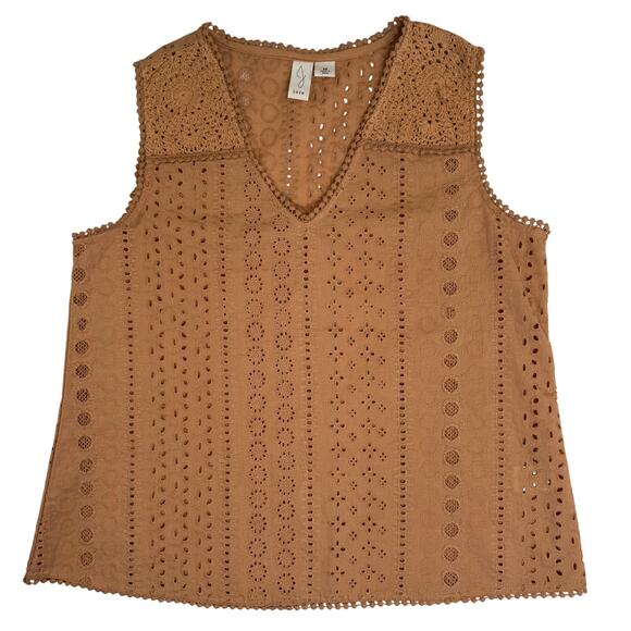 Joie Peach Lace Tank Top Women’s Medium 100% Cotton Boho Chic Sleeveless - Picture 2 of 7